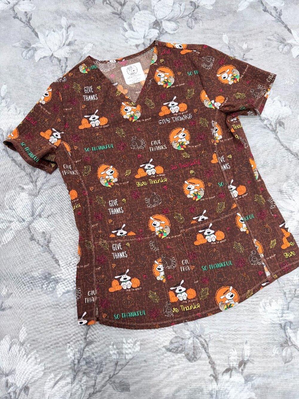 Dog Is Good Thanksgiving Fall Scrub Top Size Small Pumpkin Fall Nurse Vet